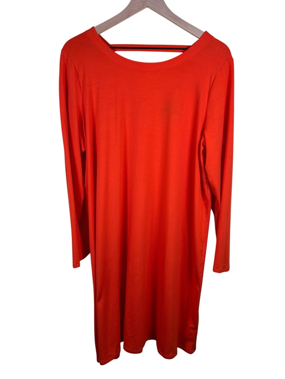 EILEEN FISHER Orange Tencel Long Sleeve V Back Shift Dress XL Soft Stretch